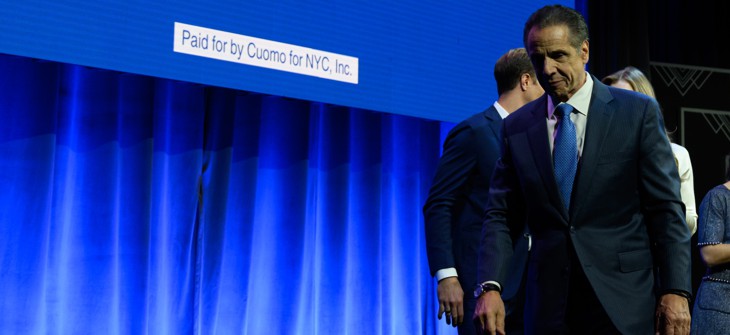 Andrew Cuomo leaves the stage after delivering a concession speech on Nov. 4, 2025.