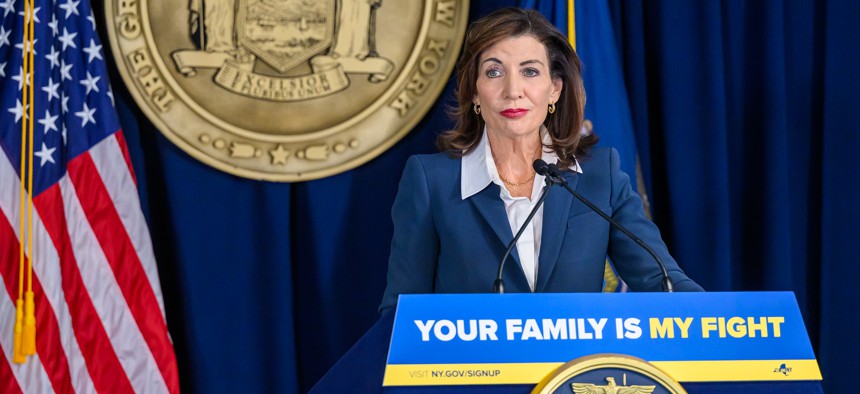 Gov. Kathy Hochul hosts a press conference on Dec. 4, 2025.