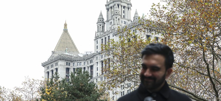 New York City Mayor-elect Zohran Mamdani stands near City Hall.