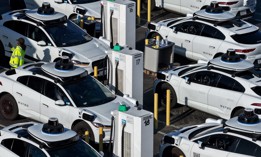 Robotaxis charge in San Francisco.
