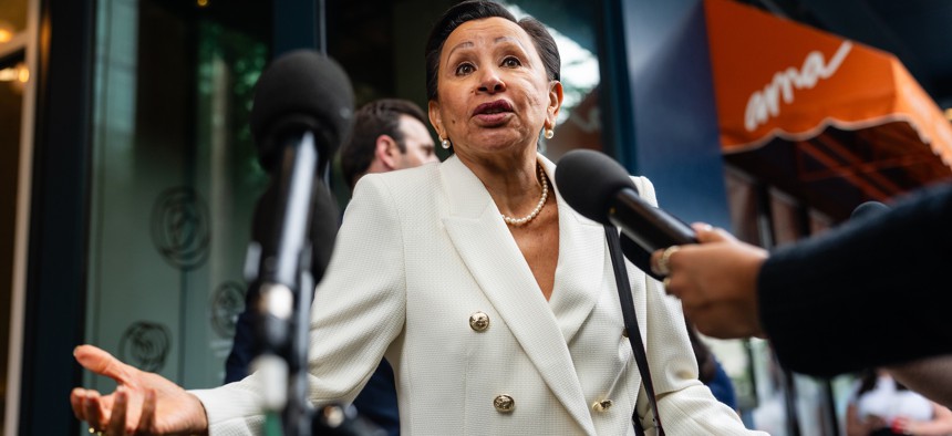 Rep. Nydia Velázquez speaks to reporters on June 16, 2025.
