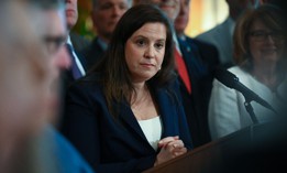 Rep. Elise Stefanik is joined by state GOP lawmakers during a news conference at the Capitol in Albany on June 9, 2025.