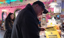 State Sen. Gustavo Rivera visits a local business to educate constituents about their rights when dealing with ICE.