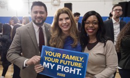 Speaker Julie Menin, center, with Council Members Justin Sanchez, left, and Rita Joseph, right.