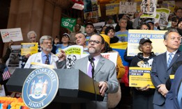 State Sen. Luis Sepúlveda speaks at a rally in support of the New York for All Act in the state Capitol on Jan. 12, 2026.