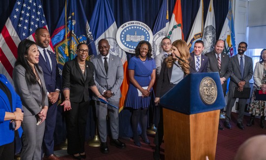 City Council Speaker Julie Menin introduced council leadership on Thursday.