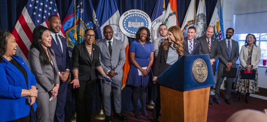 City Council Speaker Julie Menin introduced council leadership on Thursday.