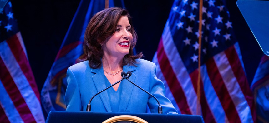 Gov. Kathy Hochul presented her State of the State this year at The Egg in Albany.