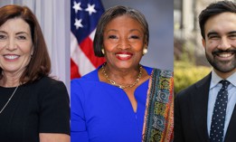 From left to right: Kathy Hochul, Andrea Stewart-Cousins & Zohran Mamdani