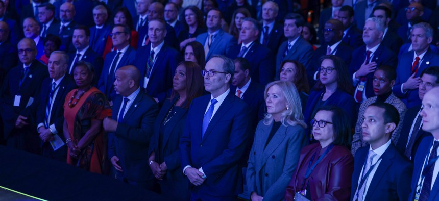 Many of Albany’s top power players gathered in The Egg for Hochul’s State of the State.