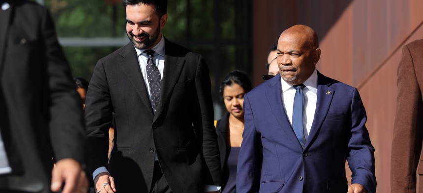 Assembly Speaker Carl Heastie, seen here with mayoral candidate Zohran Mamdani on Sept. 17, 2025, has hired Alana Sivin as counsel.