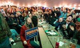 Democratic socialists gather for an election night watch party hosted by NYC-DSA in Astoria, Queens.