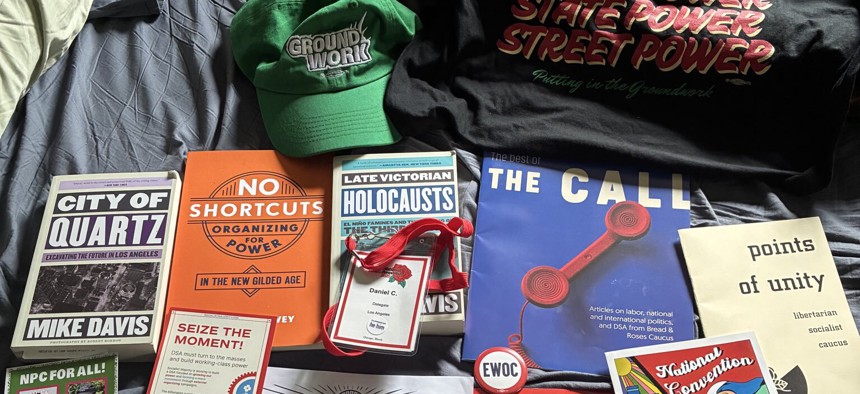 DSA caucuses distributed literature and swag to attendees at the 2025 DSA National Convention.