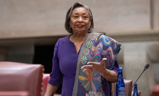 State Senate Majority Leader Andrea Stewart-Cousins speaks in the Senate chamber on Jan. 20, 2026.