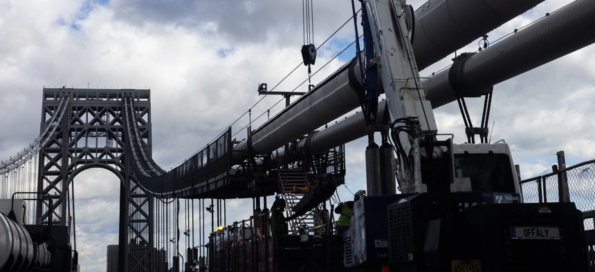 Repair work on the George Washington Bridge. The Port Authority is nearing the end of a $2 billion dollar renovation to the bridge.
