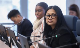 New York City Council Members Crystal Hudson, Shanel Thomas-Henry and Shahana Hanif attend a landmarks committee hearing on Jan. 27, 2026.