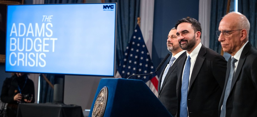 From left, Budget Director Sherif Soliman, Mayor Zohran Mamdani and First Deputy Mayor Dean Fuleihan.