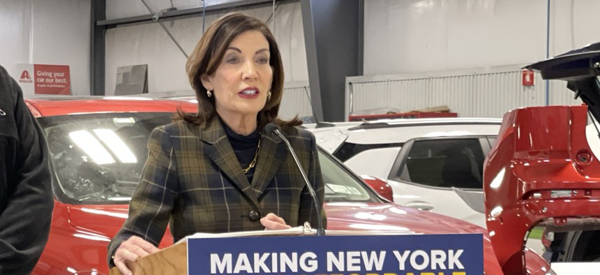 During an unrelated press conference about auto insurance rates, Gov. Kathy Hochul said she has picked her running mate – though she wouldn’t say who it is.