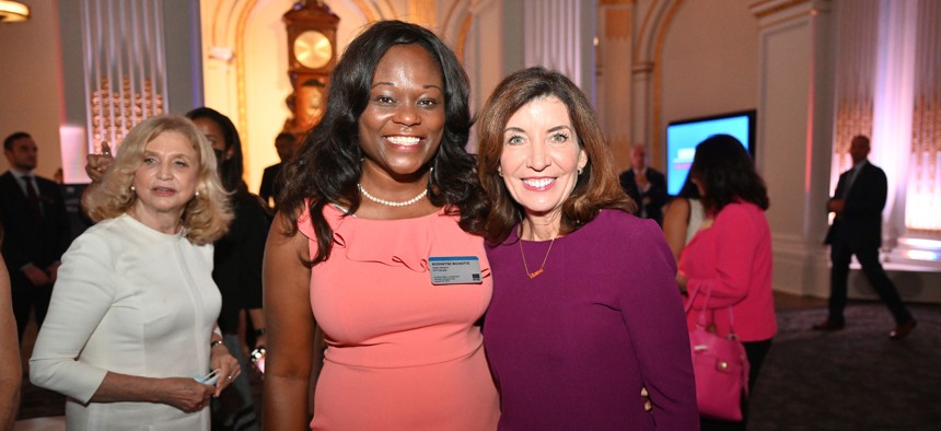 Brooklyn Democratic Leader Rodneyse Bichotte Hermelyn and Gov. Kathy Hochul, in happier times.