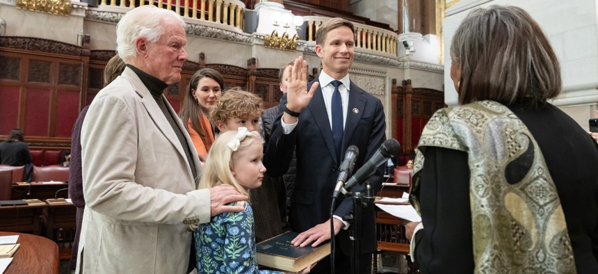State Sen. Erik Bottcher is sworn in on Feb. 4, 2026.