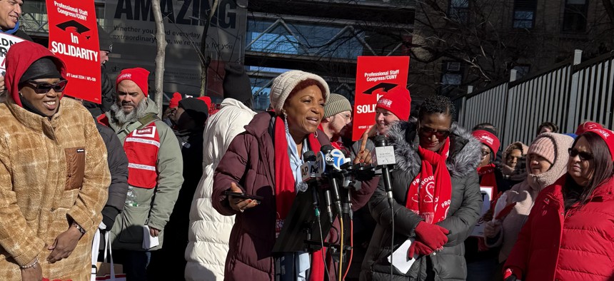 Council Member Mercedes Narcisse, a former nurse herself, joined striking nurses. 