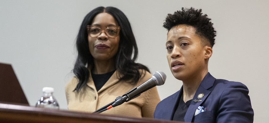 New York City Council Member Crystal Hudson, right, is chair of the General Welfare Committee, and Rita Joseph, left, is on the Education Committee.