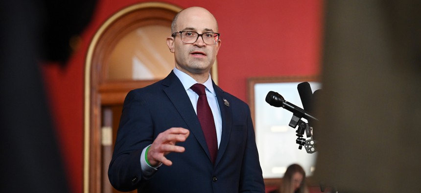 Assembly Member Ed Ra takes questions after being elected the head of the Assembly’s minority conference on Feb. 9, 2026.