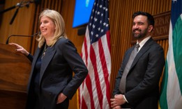 New York City Police Commissioner Jessica Tisch, left, wants changes to a City Council bill banning protests outside houses of worship.