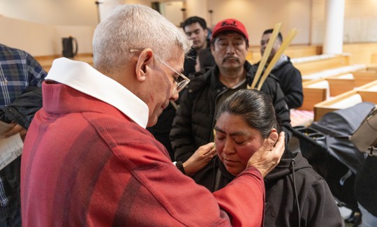 Fabian Arias, a Lutheran minister, leads a church service in Spanish for an immigrant congregation on April 13, 2025 in New York City.