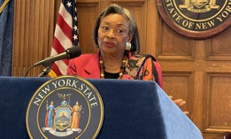 State Senate Majority Leader Andrea Stewart-Cousins speaks to reporters on Feb. 24, 2026.