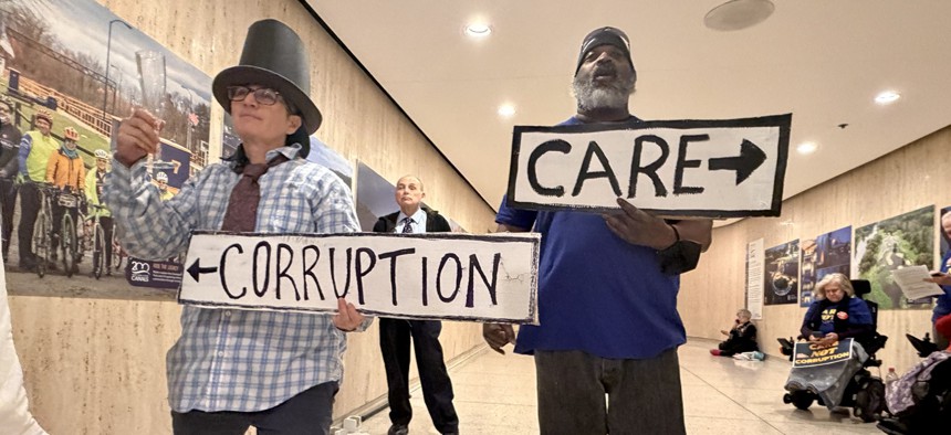 Disability advocates rally in Albany on Tuesday for a bill to require the company that oversees the Consumer Directed Personal Assistance Program to report fiscal information and other data to the state.