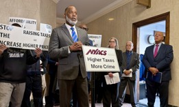 Elliot Boyce, a retired member of the New York State Police, joined business leaders and others opposed to Gov. Kathy Hochul’s proposed 75% excise tax on smoke-free nicotine pouches in the state Capitol on Feb. 26, 2026.