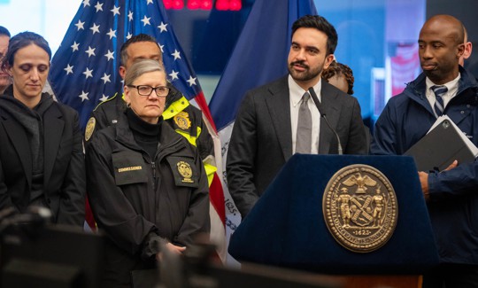 From left, Deputy Mayor for Operations Julia Kerson, New York City Emergency Management Commissioner Christina Farrell, Mayor Zohran Mamdani and Schools Chancellor Kamar Samuels give an update on the Feb. 22 blizzard.