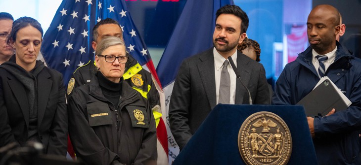 From left, Deputy Mayor for Operations Julia Kerson, New York City Emergency Management Commissioner Christina Farrell, Mayor Zohran Mamdani and Schools Chancellor Kamar Samuels give an update on the Feb. 22 blizzard.