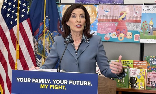 Gov. Kathy Hochul speaks to reporters in Albany on March 4, 2026.