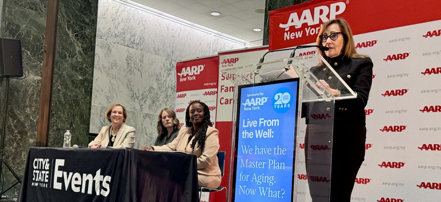 AARP New York's Beth Finkel speaks at the Live from the well event