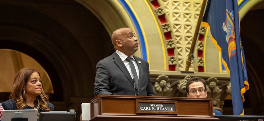 Assembly Speaker Carl Heastie presides over the chamber on February 10, 2026.