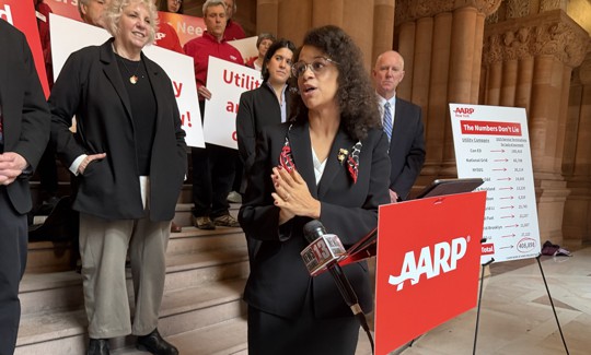 Assembly Member Michaelle Solages speaks at a press conference about energy affordability on March 5, 2026.
