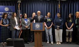 State Sen. Robert Jackson speaks in support of the Solutions Not Suspensions bill.