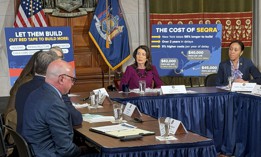 Gov. Kathy Hochul discusses the need to reform the State Environmental Quality Review Act on March 23, 2026.