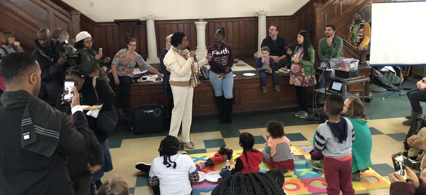 Rep. Yvette Clarke attends an Prospect Lefferts Gardens Neighborhood Association event at Grace Reformed Church of Flatbush on Jan. 20, 2020.
