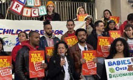 New York City Council Member Alexa Avilés speaks at a Tax the Rich rally on Nov. 16, 2025.
