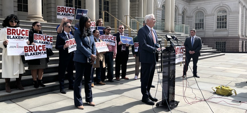Nassau County Executive Bruce Blakeman spoke at City Hall on Monday