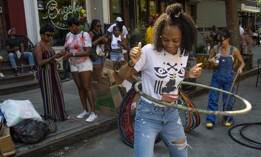 A hula hooper at a block party on June 20, 2021 in Bedford-Stuyvesant, Brooklyn, New York