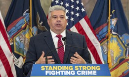 Brooklyn District Attorney speaks as Gov. Kathy Hochul announces state budget investments in public safety on May 7, 2025.