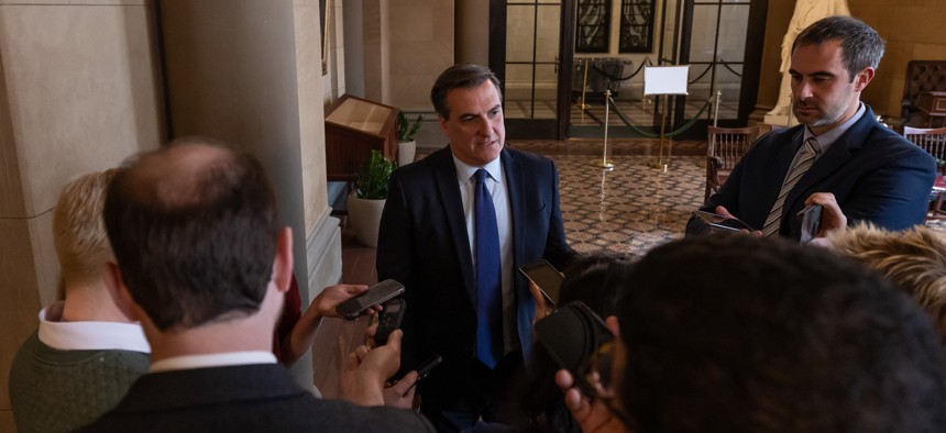 State Senate Deputy Majority Leader Michael Gianaris speaks to reporters after lawmakers pass a one-week budget extender on April 7, 2026