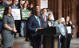 Hunger Solutions New York CEO Andrés Vives speaks at a rally in the Capitol on Jan. 28 during the group's anti-hunger advocacy day.
