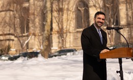 Mayor Zohran Mamdani gave remarks after building a snowman with a preschool group.