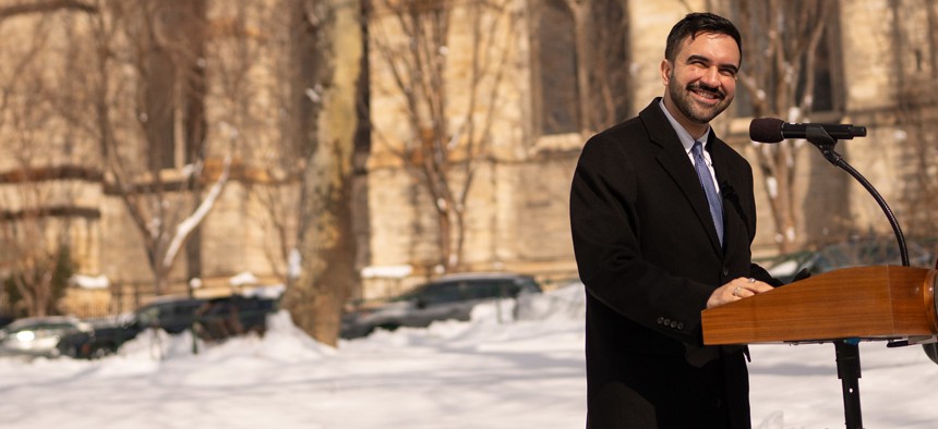 Mayor Zohran Mamdani gave remarks after building a snowman with a preschool group.