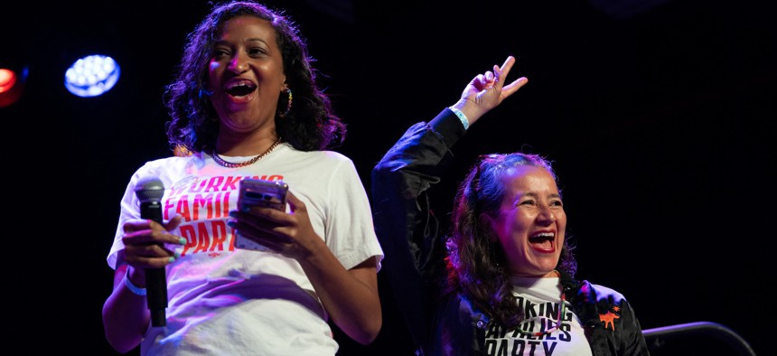 Jasmine Gripper, left, is the state director of the New York Working Families Party.